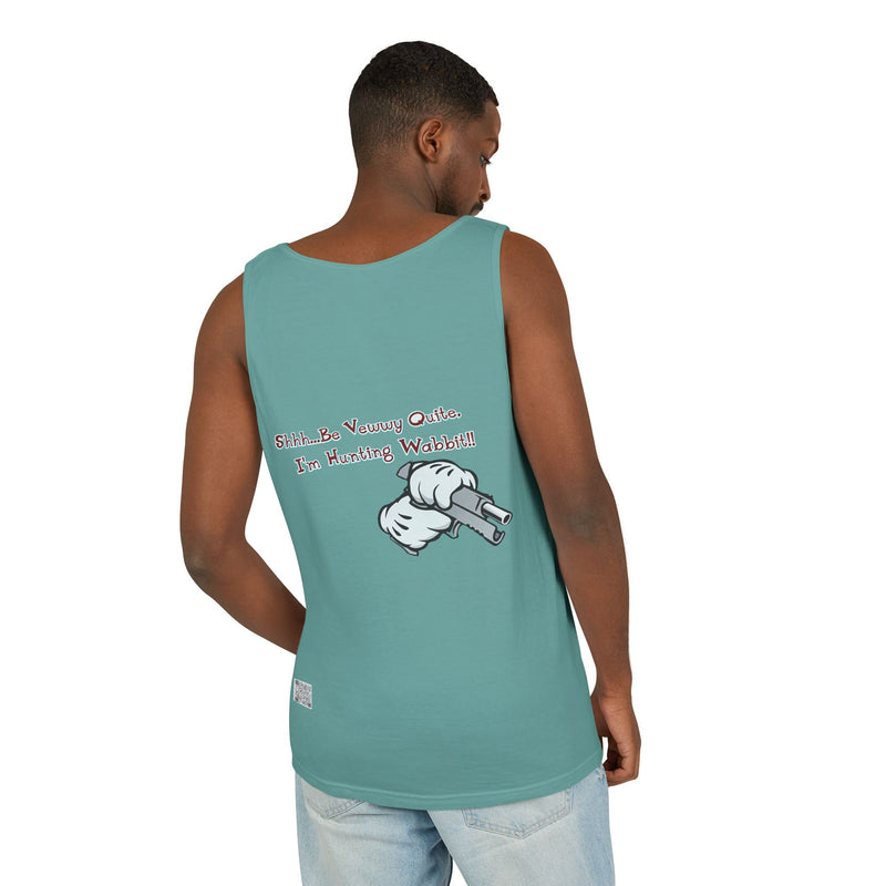 Whimsical Hunting Rabbit Tank Top, Summer Tees for Gamers, Funny Gift for Hunters, Vacation Wardrobe Essential, Unisex Graphic Top