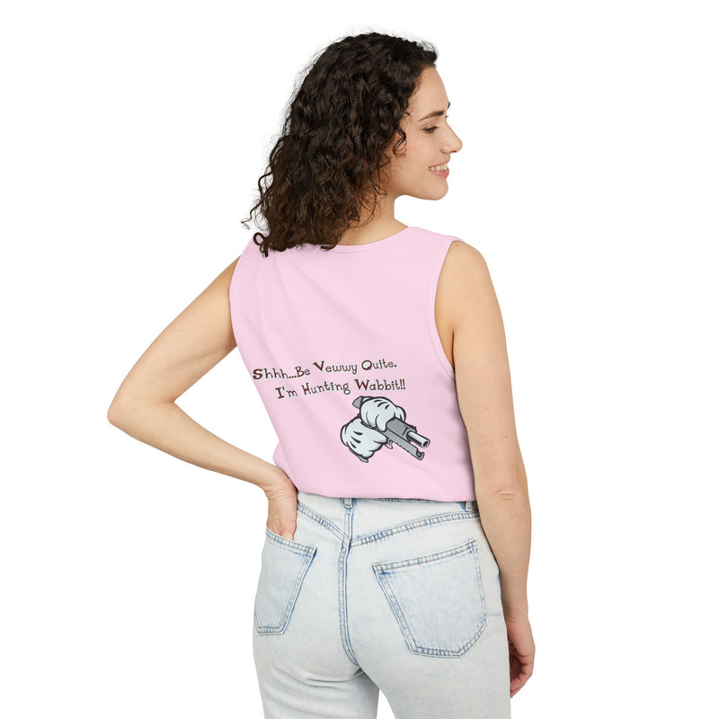 Whimsical Hunting Rabbit Tank Top, Summer Tees for Gamers, Funny Gift for Hunters, Vacation Wardrobe Essential, Unisex Graphic Top