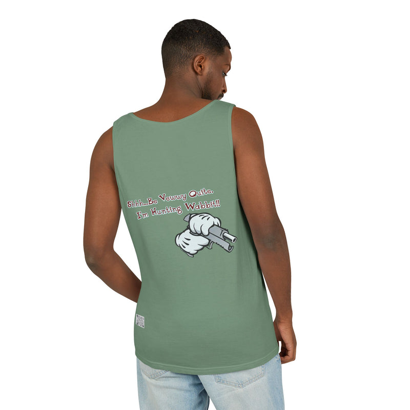 Whimsical Hunting Rabbit Tank Top, Summer Tees for Gamers, Funny Gift for Hunters, Vacation Wardrobe Essential, Unisex Graphic Top