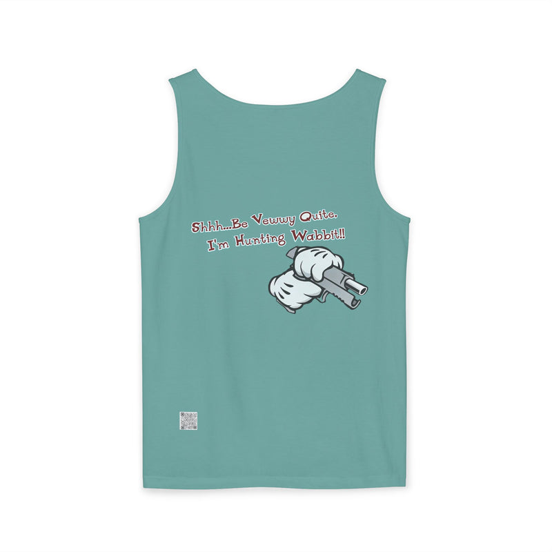 Whimsical Hunting Rabbit Tank Top, Summer Tees for Gamers, Funny Gift for Hunters, Vacation Wardrobe Essential, Unisex Graphic Top
