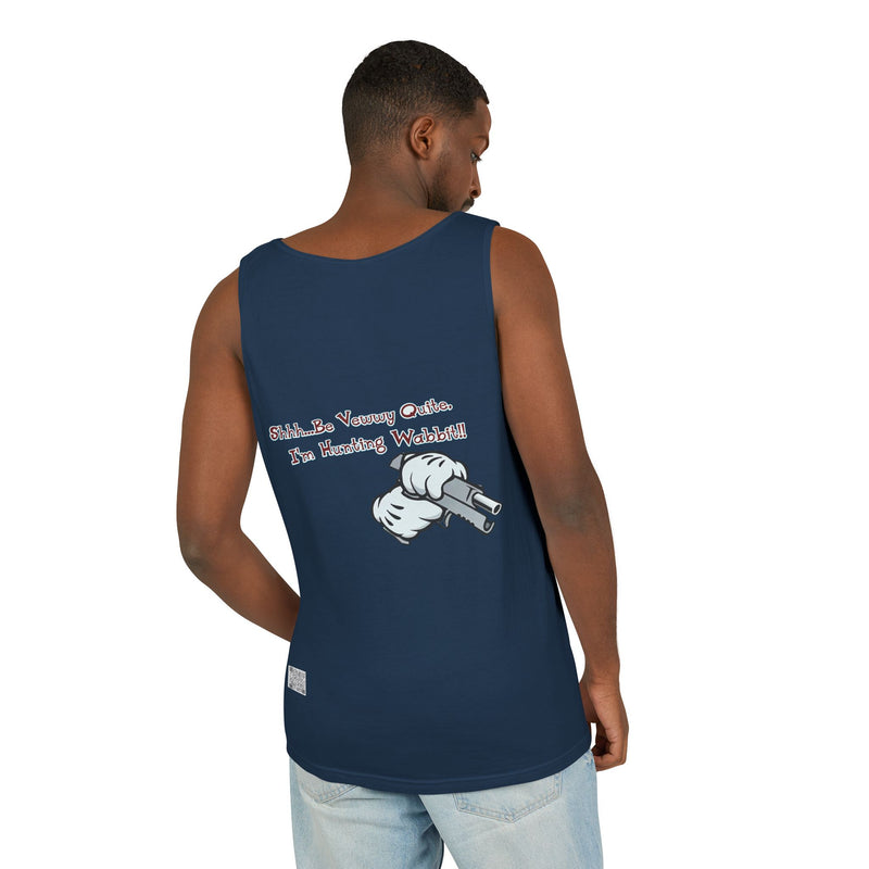 Whimsical Hunting Rabbit Tank Top, Summer Tees for Gamers, Funny Gift for Hunters, Vacation Wardrobe Essential, Unisex Graphic Top