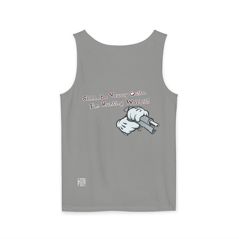 Whimsical Hunting Rabbit Tank Top, Summer Tees for Gamers, Funny Gift for Hunters, Vacation Wardrobe Essential, Unisex Graphic Top