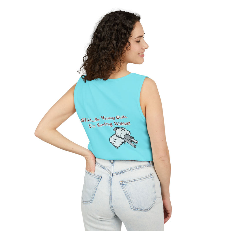 Whimsical Hunting Rabbit Tank Top, Summer Tees for Gamers, Funny Gift for Hunters, Vacation Wardrobe Essential, Unisex Graphic Top