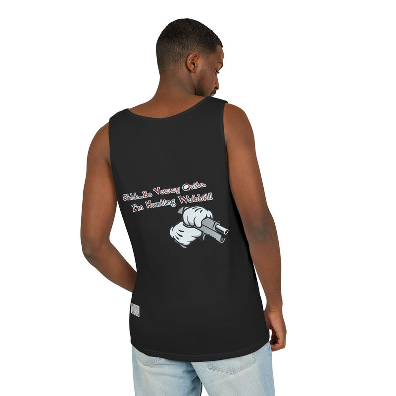 Whimsical Hunting Rabbit Tank Top, Summer Tees for Gamers, Funny Gift for Hunters, Vacation Wardrobe Essential, Unisex Graphic Top