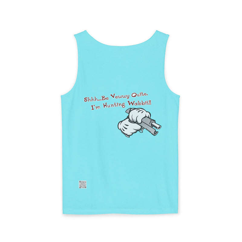 Whimsical Hunting Rabbit Tank Top, Summer Tees for Gamers, Funny Gift for Hunters, Vacation Wardrobe Essential, Unisex Graphic Top