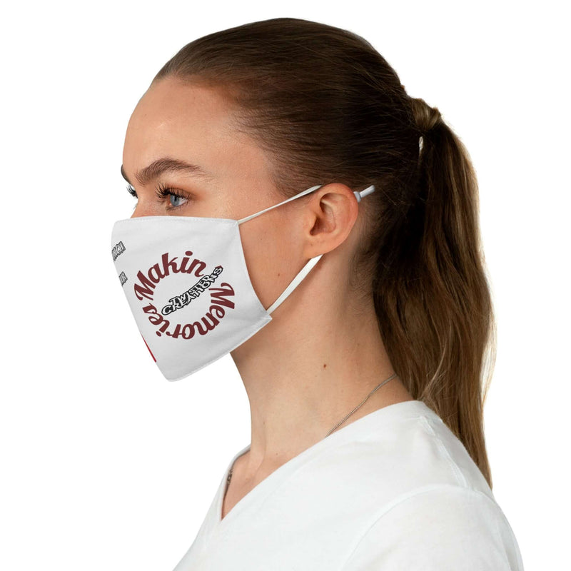 Face Mask Throat Punch while Making Memories Funny Fabric Covering worn by a woman, featuring a vibrant design.