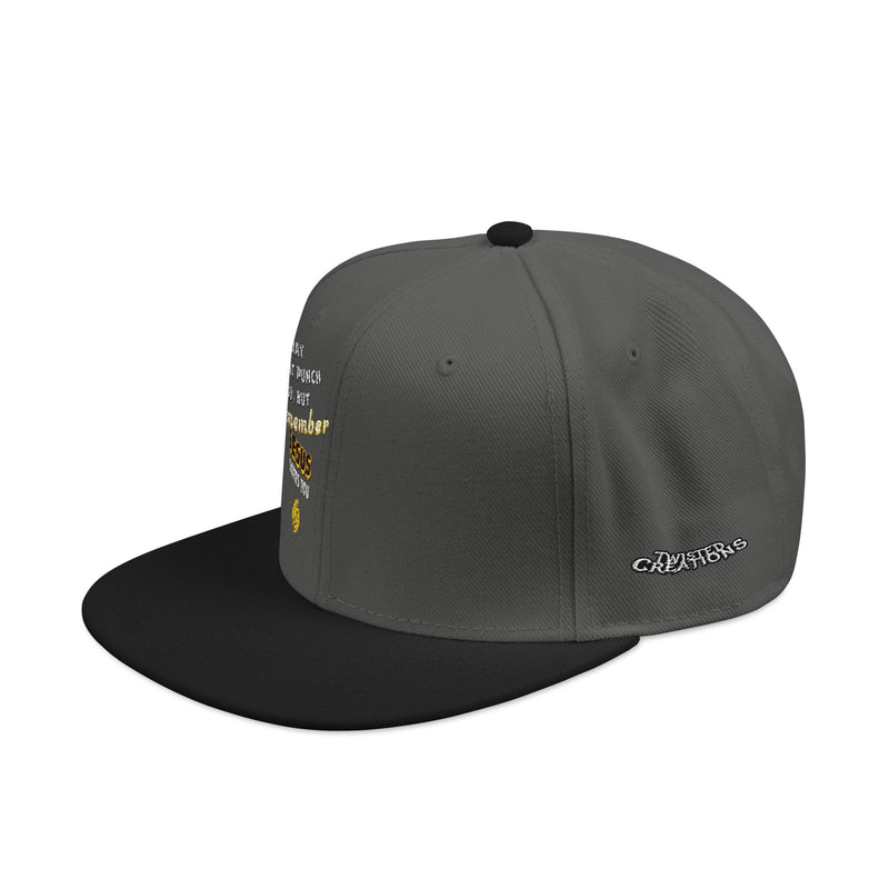 Snapback Cap Embroidered with 'I may throat punch you but remember Jesus loves you'