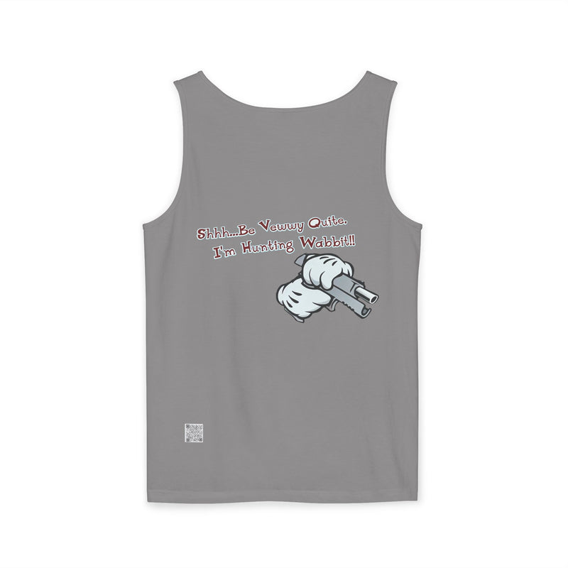 Whimsical Hunting Rabbit Tank Top, Summer Tees for Gamers, Funny Gift for Hunters, Vacation Wardrobe Essential, Unisex Graphic Top
