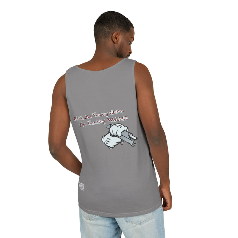 Whimsical Hunting Rabbit Tank Top, Summer Tees for Gamers, Funny Gift for Hunters, Vacation Wardrobe Essential, Unisex Graphic Top