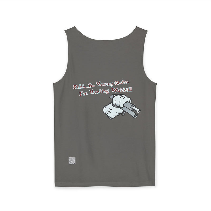 Whimsical Hunting Rabbit Tank Top, Summer Tees for Gamers, Funny Gift for Hunters, Vacation Wardrobe Essential, Unisex Graphic Top