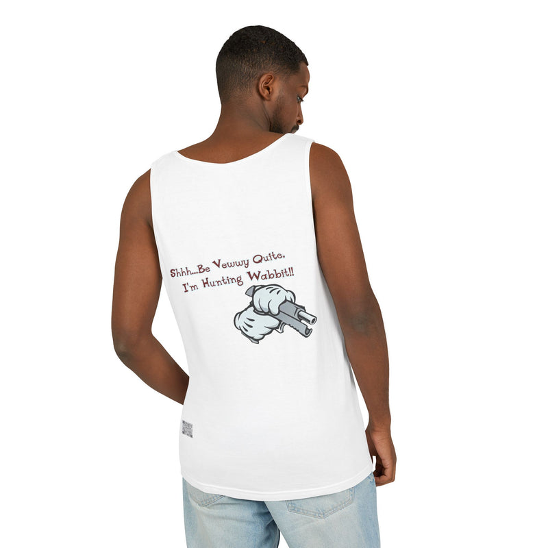 Whimsical Hunting Rabbit Tank Top, Summer Tees for Gamers, Funny Gift for Hunters, Vacation Wardrobe Essential, Unisex Graphic Top