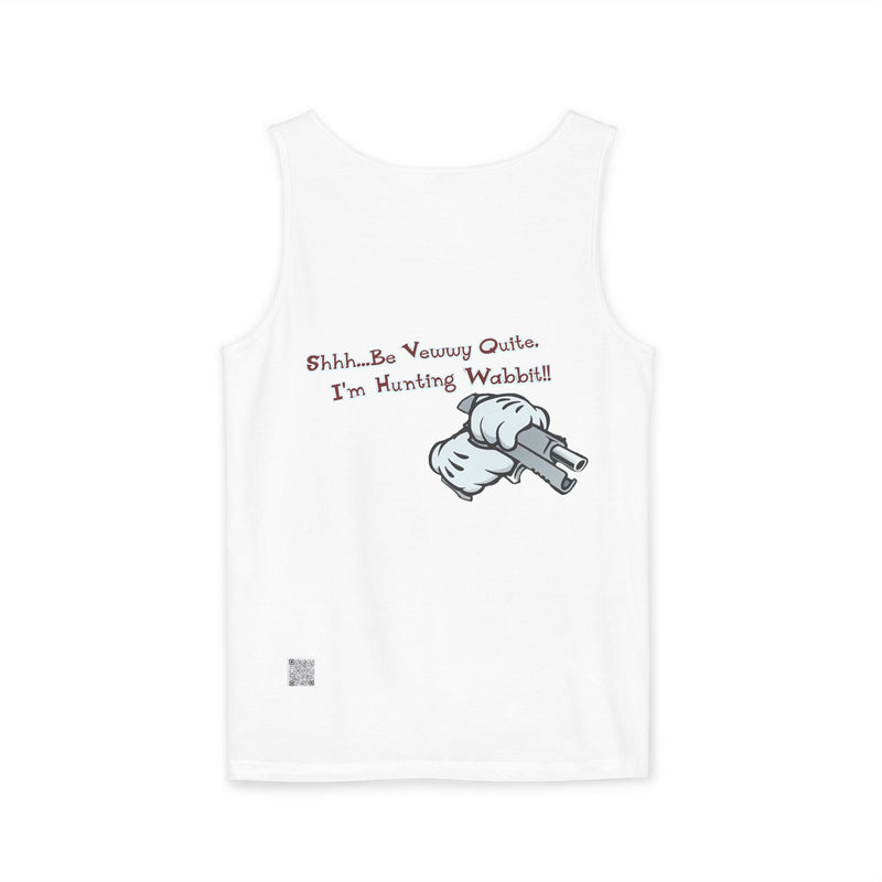 Whimsical Hunting Rabbit Tank Top, Summer Tees for Gamers, Funny Gift for Hunters, Vacation Wardrobe Essential, Unisex Graphic Top