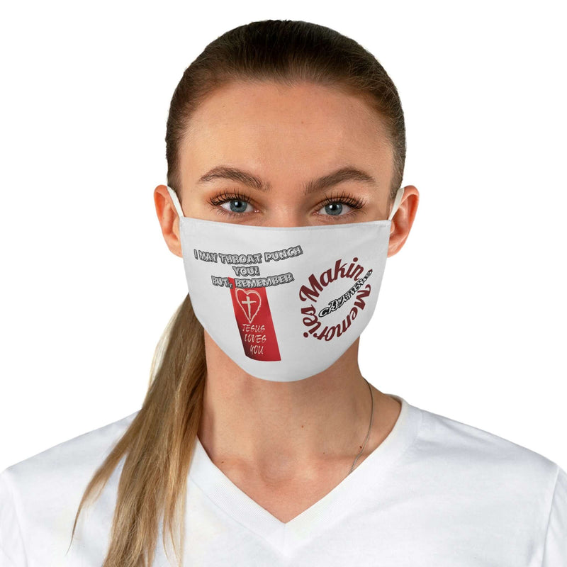Face Mask Throat Punch while Making Memories Funny Fabric Covering worn by a woman, showcasing vibrant design and comfortable fit.