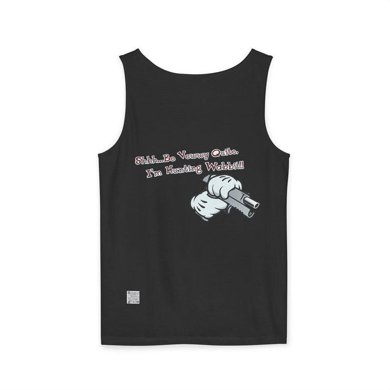 Whimsical Hunting Rabbit Tank Top, Summer Tees for Gamers, Funny Gift for Hunters, Vacation Wardrobe Essential, Unisex Graphic Top