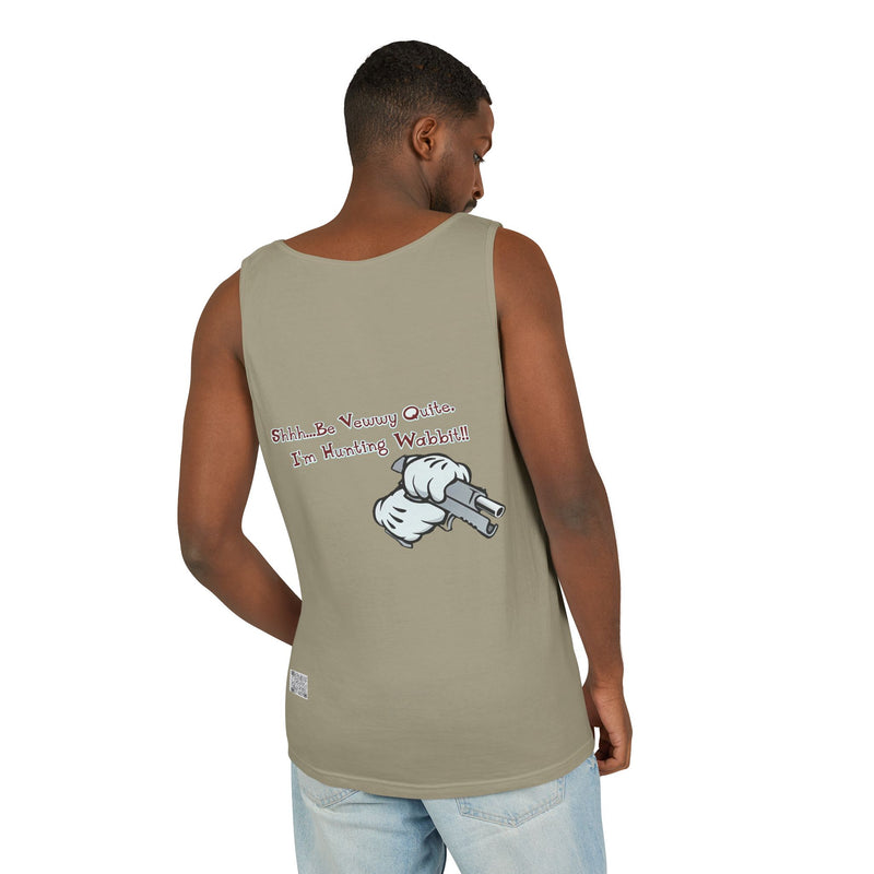 Whimsical Hunting Rabbit Tank Top, Summer Tees for Gamers, Funny Gift for Hunters, Vacation Wardrobe Essential, Unisex Graphic Top