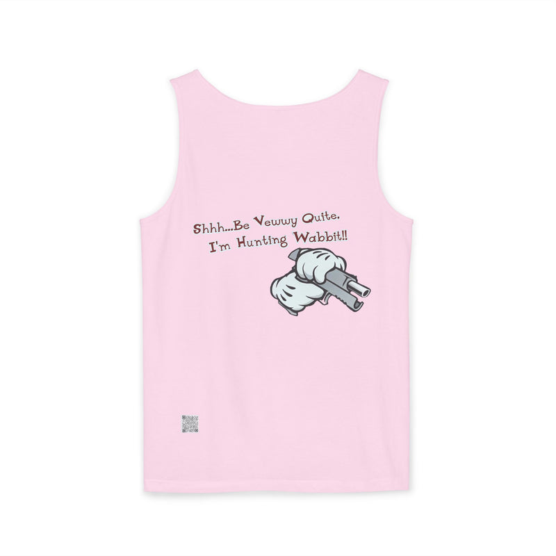 Whimsical Hunting Rabbit Tank Top, Summer Tees for Gamers, Funny Gift for Hunters, Vacation Wardrobe Essential, Unisex Graphic Top