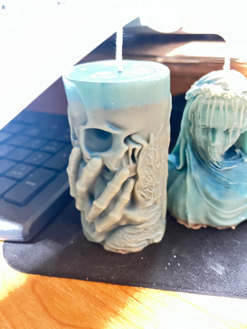 Handed-Skull  Layered Pillar Candle -